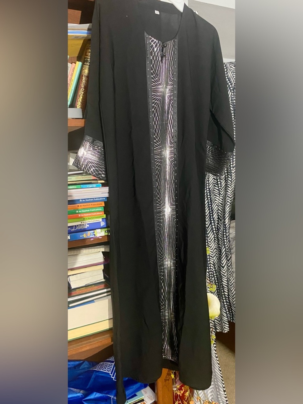 Black Embellished Long Abaya with Radiant Silver Stitching size 44 7-9 years